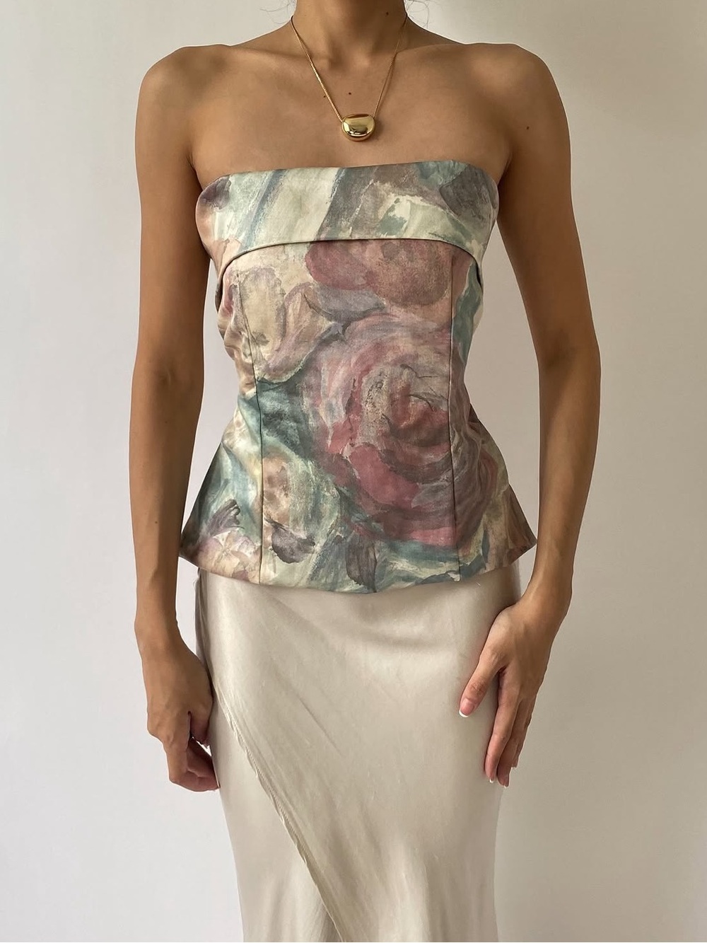 Painterly Floral Tube Top in Multi-Tone